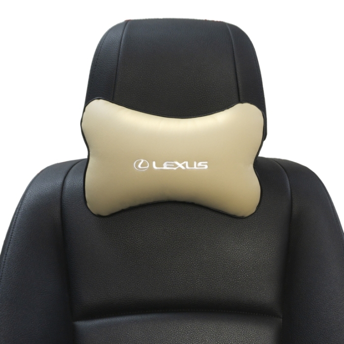 Подушки под шею Подушка под шею бежевая с вышивкой Lexus Small (Белая)